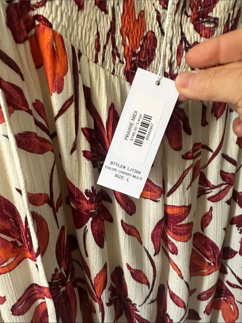 Sage White Maxi Dress with Red & Orange Floral Print